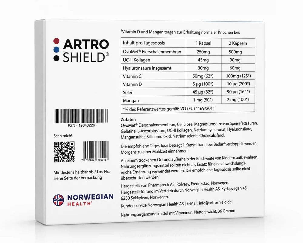 ArtroShield Zutaten und Nährwerte auf der Verpackung